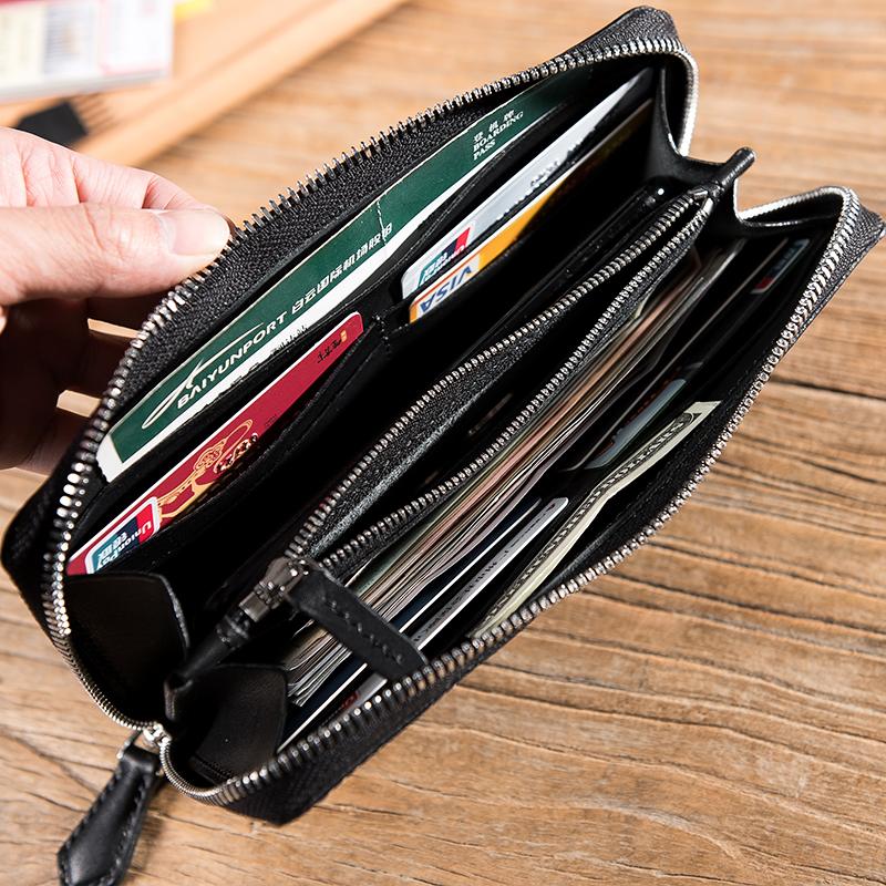 Handmade Leather Mens Clutch Wallet Cool Leather Wallet Long Zipper Phone Wallets for Men