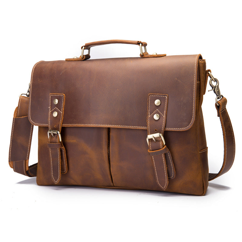 Vintage Brown Leather Mens Briefcase 13inch Laptop Bag Business Bag Handbag For Men