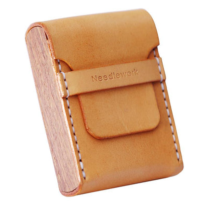 Cool Wooden Beige Leather Mens 20pcs Cigarette Case Custom Cigarette Holder for Men