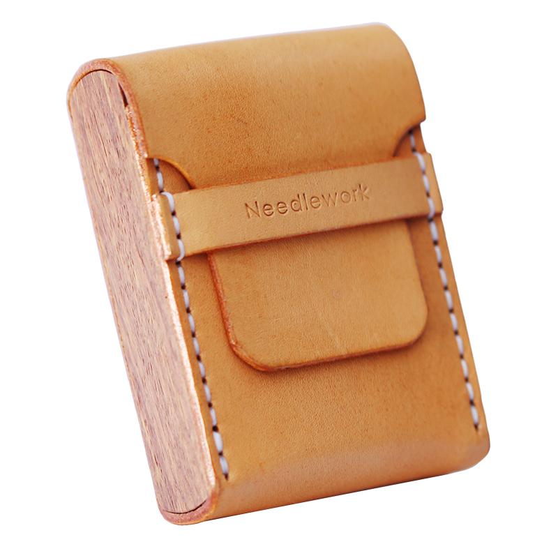 Cool Wooden Leather Mens 20pcs Cigarette Case Custom Beige Cigarette Holder for Men