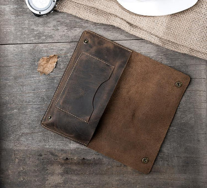 Handmade Leather Mens Clutch Wallet Cool Slim Leather Wallet Long Phone Wallets for Men