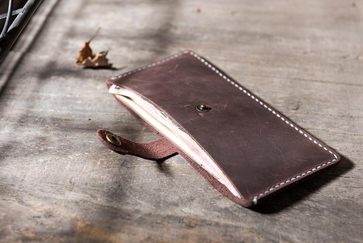 Handmade Leather Mens Clutch Wallet Cool Slim Leather Wallet Long Phone Wallets for Men