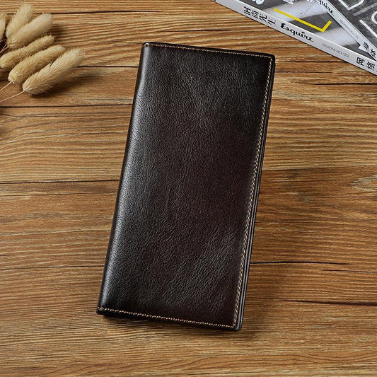 Cool Leather Mens Bifold Wallet Coffee Long Wallet for Men with Multi Cards