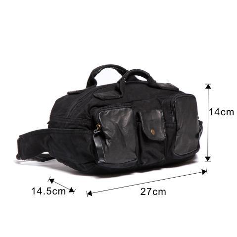 Black Canvas Leather Fanny Pack Crossbody Waist Bag Canvas Chest Sling Bag For Men