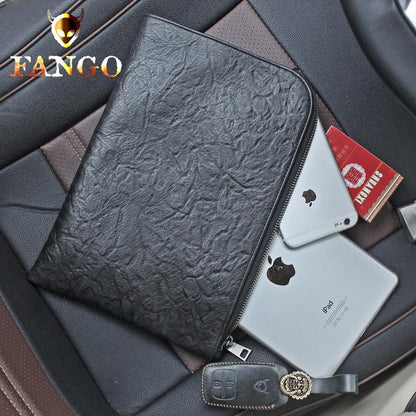 Handmade Leather Black Mens Clutch Cool Slim Wallet Zipper Clutch Wristlet Wallet for Men