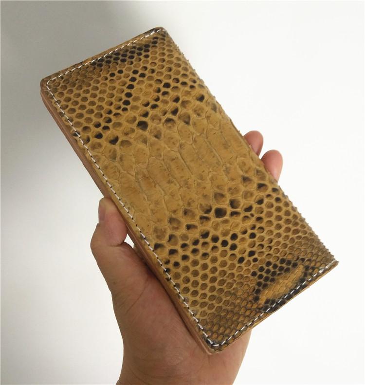 [On Sale] Handmade Vintage Mens Snake Skin Long Wallets Bifold Long Wallet for Men