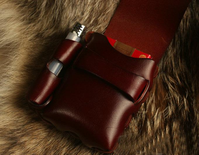 Cool Leather Mens Cigarette Holder Cigarette Case with Belt Loop Lighter Holder for Men