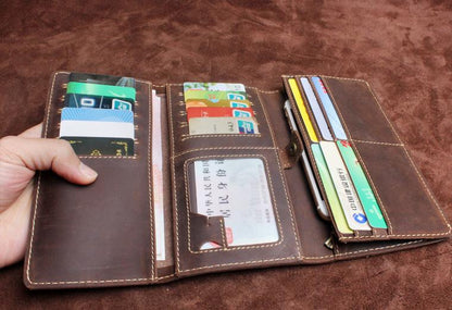 Handmade Leather Mens Wallet Cool Long Leather Wallet Clutch Wristlet Wallet for Men