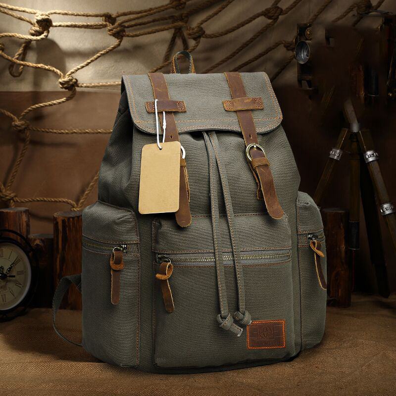 Canvas Leather Women Mens 14' Khaki Travel Backpack Green Computer Bag Black College Backpack for Men