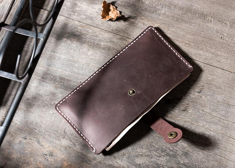 Handmade Leather Mens Clutch Wallet Cool Slim Leather Wallet Long Phone Wallets for Men