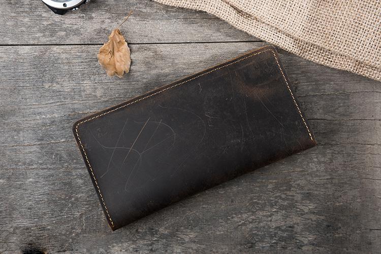 Handmade Leather Mens Clutch Wallet Cool Slim Leather Wallet Long Phone Wallets for Men