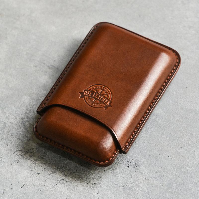 Cool Brown Leather Mens 3pcs Cigar Case Cool Custom Leather Cigar Case for Men