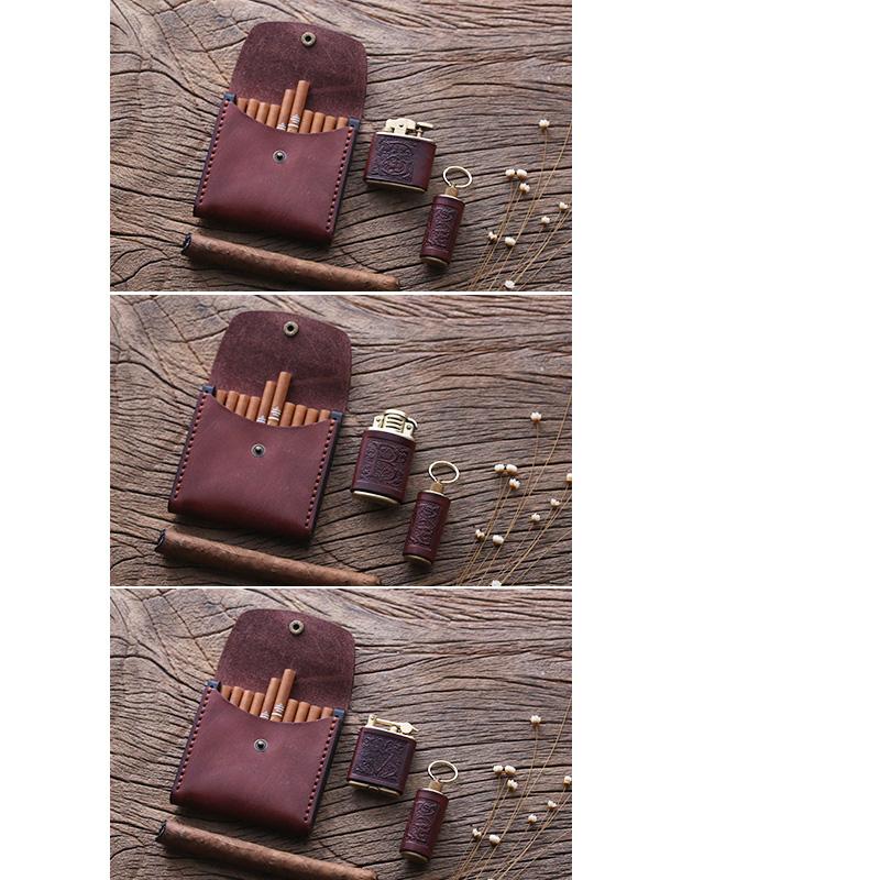 Handmade Wooden Black Leather Mens 20pcs Cigarette Case Cool Custom Cigarette Holder for Men