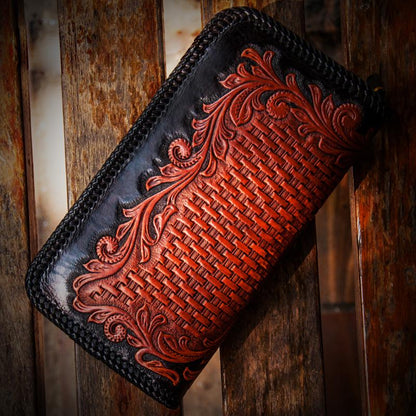 Handmade Leather Men Tooled Eagle Cool Leather Wallet Long Phone Clutch Wallets for Men