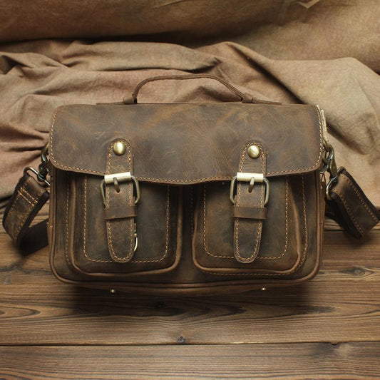 Vintage Mens Leather Camera Bag Small Messenger Bag Cross Body Bag For Men