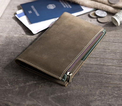 Handmade Leather Mens Travel Wallet Passport Leather Wallet Short Long Wallets for Men