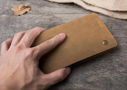 Handmade Leather Mens Clutch Wallet Cool Slim Leather Wallet Long Phone Wallets for Men