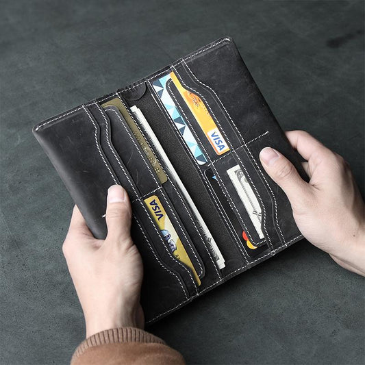 Handmade Leather Mens Clutch Wallet Cool Leather Wallet Long Phone Wallets for Men