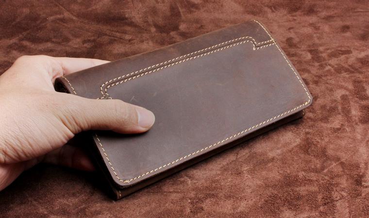 Handmade Leather Mens Wallet Cool Long Leather Wallet Clutch Wristlet Wallet for Men