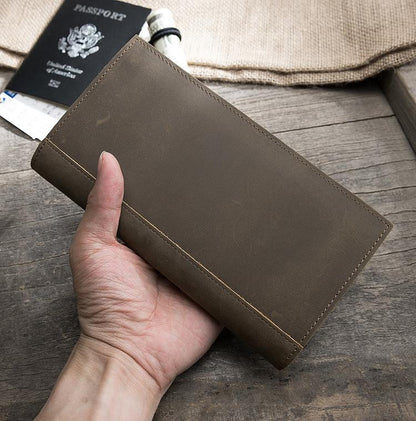 Handmade Leather Mens Clutch Wallet Cool Leather Wallet Long Phone Wallets for Men