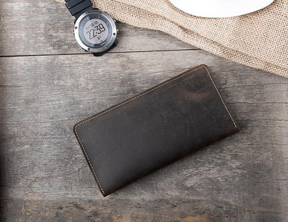 Handmade Leather Mens Clutch Wallet Cool Slim Leather Wallet Long Phone Wallets for Men