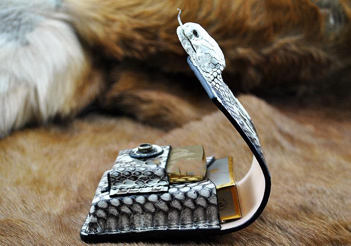 Cool Leather Mens Snake Cigarette Case Cigarette Holder Belt Pouch with Belt Loop for Men