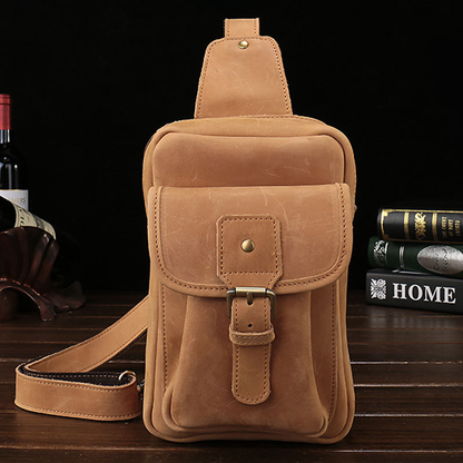 Vintage Leather Mens Sling Shoulder Bags Sling Bag Chest Bag Sling Backpack for men