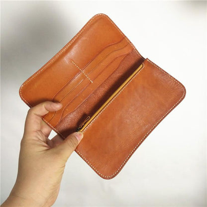 [On Sale] Handmade Vintage Mens Leather Long Wallets Cool Bifold Long Wallet for Men