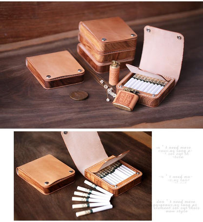 Handmade Wooden Coffee Leather Mens 20pcs Cigarette Case Cool Custom Cigarette Holder for Men