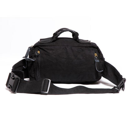 Black Canvas Leather Fanny Pack Crossbody Waist Bag Canvas Chest Sling Bag For Men