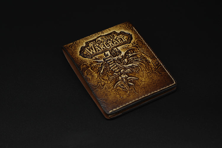 [On Sale]Handmade Leather Tooled World of Warcraft Lich King Mens billfold Wallet Cool Leather Wallet Slim Wallet for Men