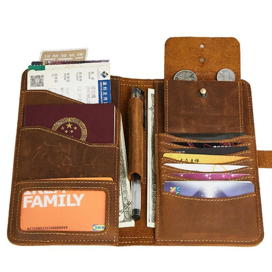 Handmade Leather Mens Travel Wallet Passport Leather Wallet Short Slim Wallets for Men