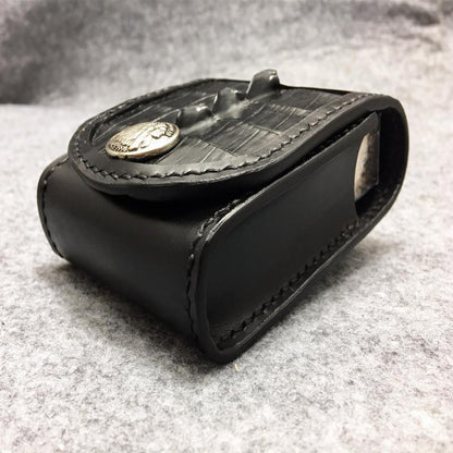 Cool Indian Black Leather Mens Cigarette Case Cigarette Holder Belt Pouch with Belt Loop for Men