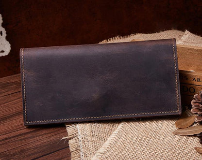 Handmade Leather Mens Clutch Wallet Cool Leather Wallet Long Phone Wallets for Men