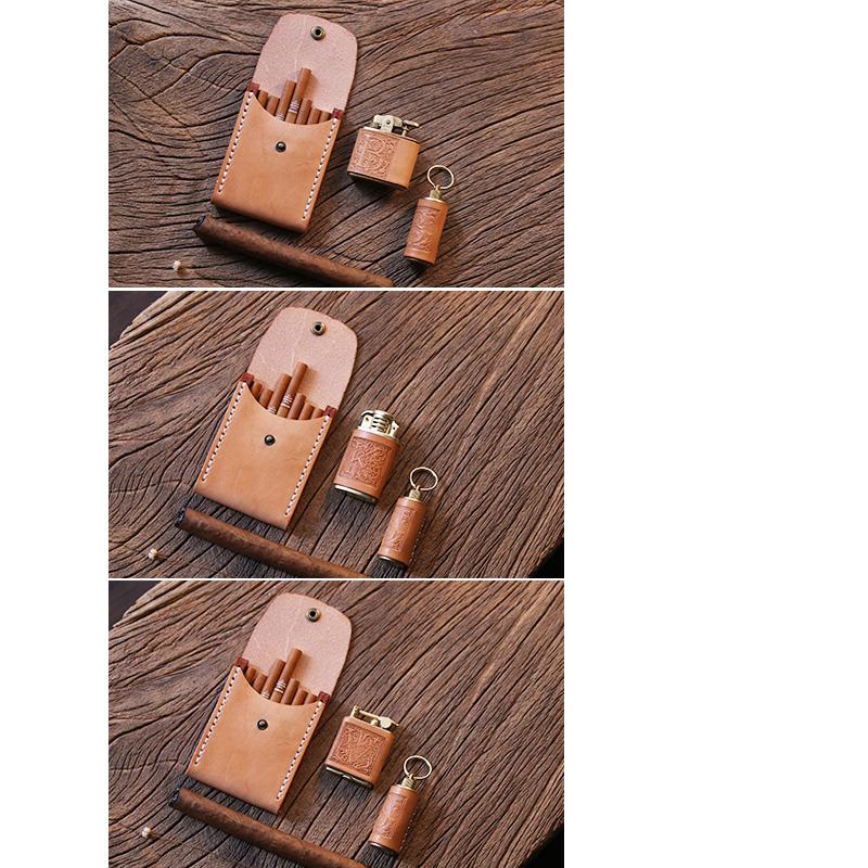 Handmade Wooden Coffee Leather Mens 10pcs Cigarette Case Cool Custom Cigarette Holder for Men