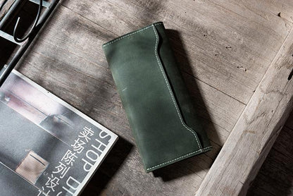 Handmade Leather Mens Clutch Wallet Cool Leather Wallet Long Phone Wallets for Men