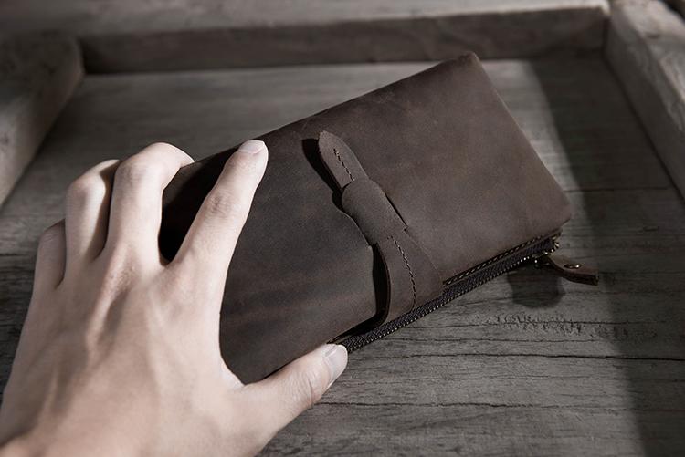 Handmade Leather Mens Clutch Wallet Cool Leather Wallet Long Phone Wallets for Men