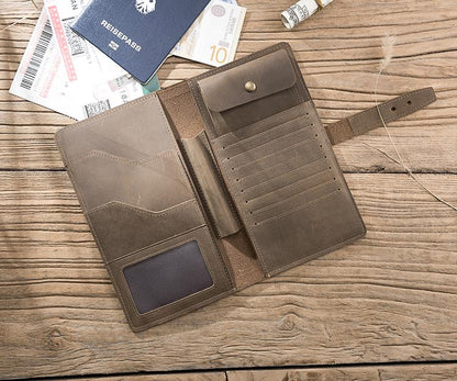 Handmade Leather Mens Travel Wallet Passport Leather Wallet Long Phone Wallets for Men