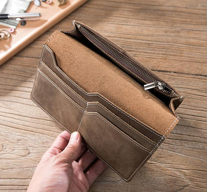 Handmade Leather Mens Clutch Wallet Cool Leather Wallet Long Phone Wallets for Men