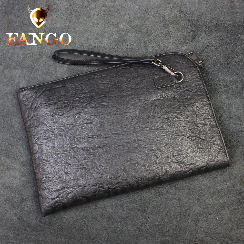 Handmade Leather Black Mens Clutch Cool Slim Wallet Zipper Clutch Wristlet Wallet for Men