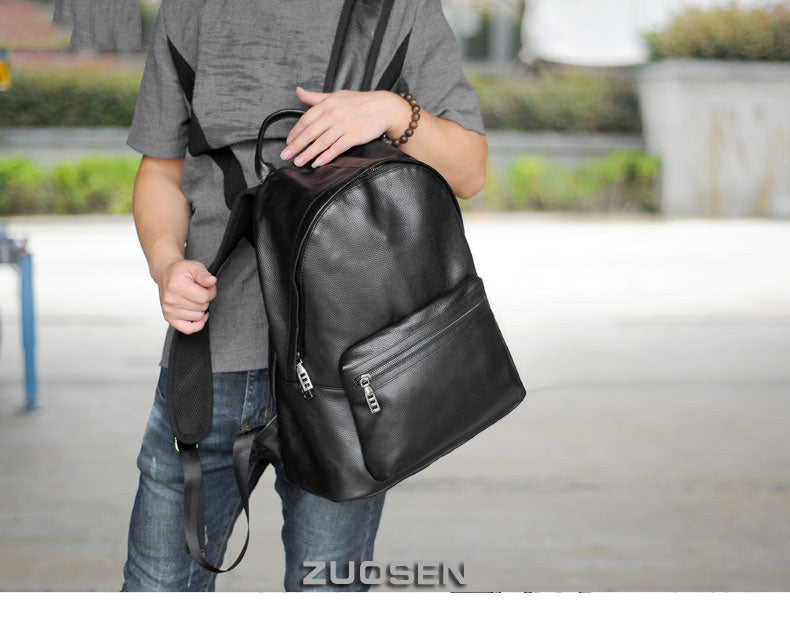 Mens Cool Leather Backpack Black Travel Backpack 15'' Computer School Backpack for Men