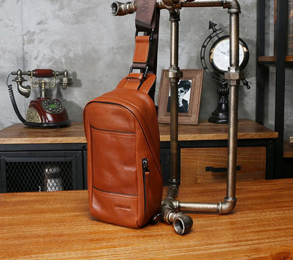 Leather Mens Sling Bag Sling Shoulder Bag Sling Backpack for men