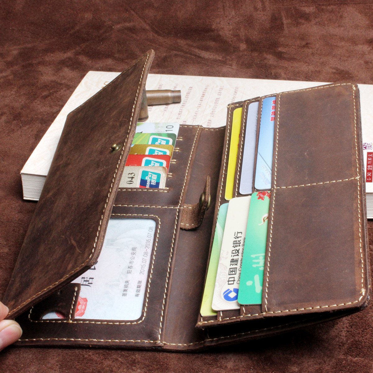 Handmade Leather Mens Wallet Cool Long Leather Wallet Clutch Wristlet Wallet for Men