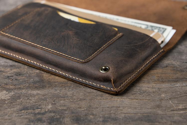 Handmade Leather Mens Clutch Wallet Cool Slim Leather Wallet Long Phone Wallets for Men