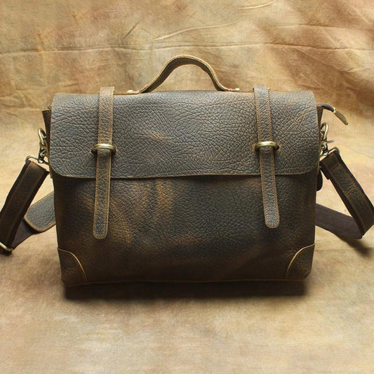 Vintage Mens Leather Briefcase Business Briefcase Work Bag Shoulder Bag For Men