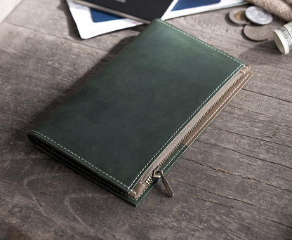 Handmade Leather Mens Travel Wallet Passport Leather Wallet Short Long Wallets for Men