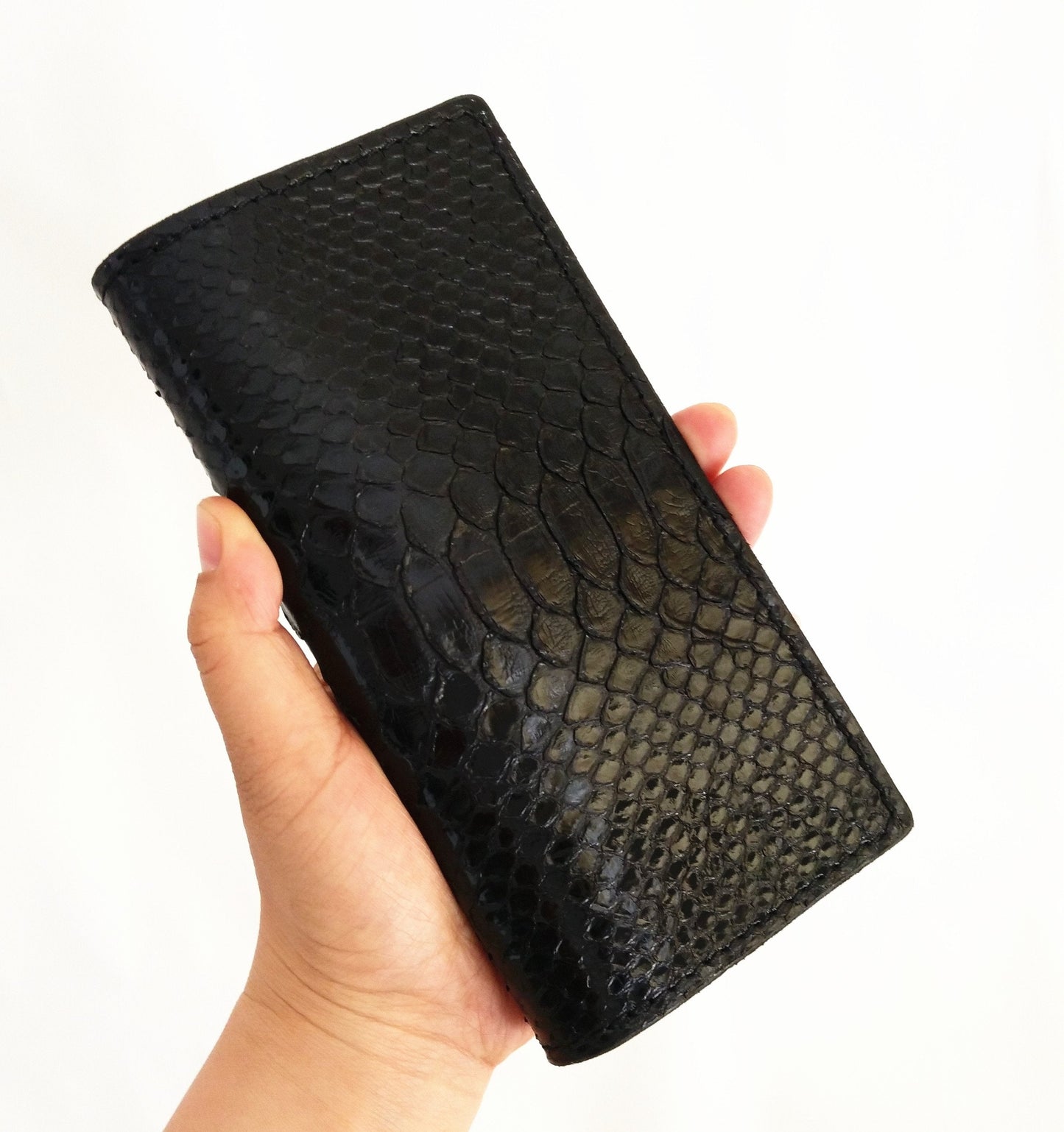 [On Sale] Handmade Vintage Mens Snake Skin Long Wallets Bifold Long Wallet for Men