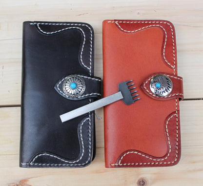 Handmade Vintage Leather Mens Long Wallet Cool Bifold Long Wallet for Men