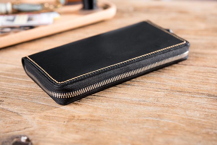 Handmade Leather Mens Clutch Wallet Cool Leather Wallet Long Zipper Phone Wallets for Men