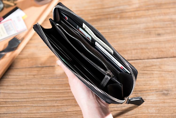 Handmade Leather Mens Clutch Wallet Cool Leather Wallet Long Zipper Phone Wallets for Men